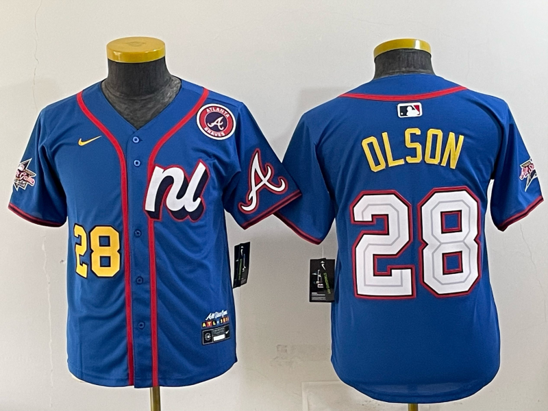 Youth Atlanta Braves #28 Olson blue Nike 2025 MLB Jersey 003